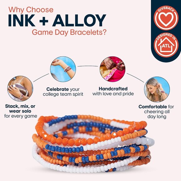 Game Day Beaded Bracelets Set of 10 for Football Fans Women Girls - Picture 3 of 6